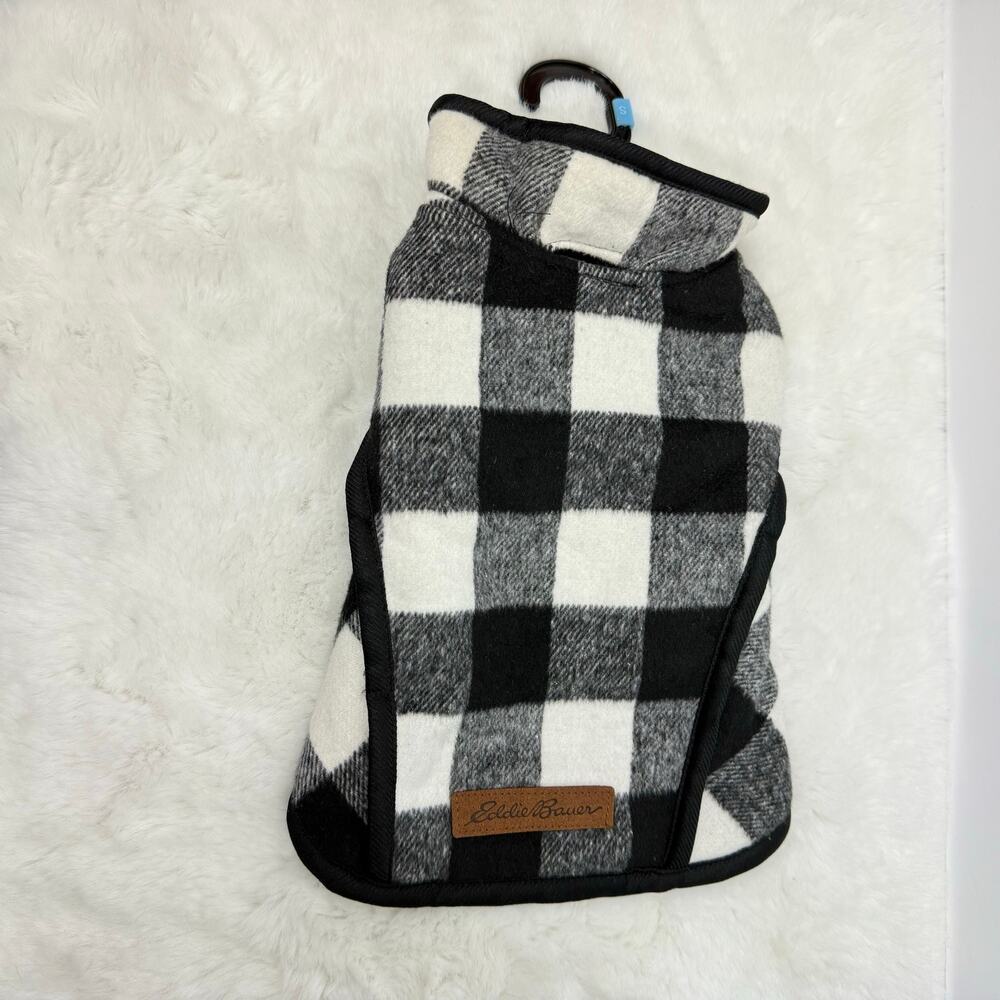 Eddie Bauer Pet‎ Apparel Jacket Black And White Buffalo Plaid Size Small